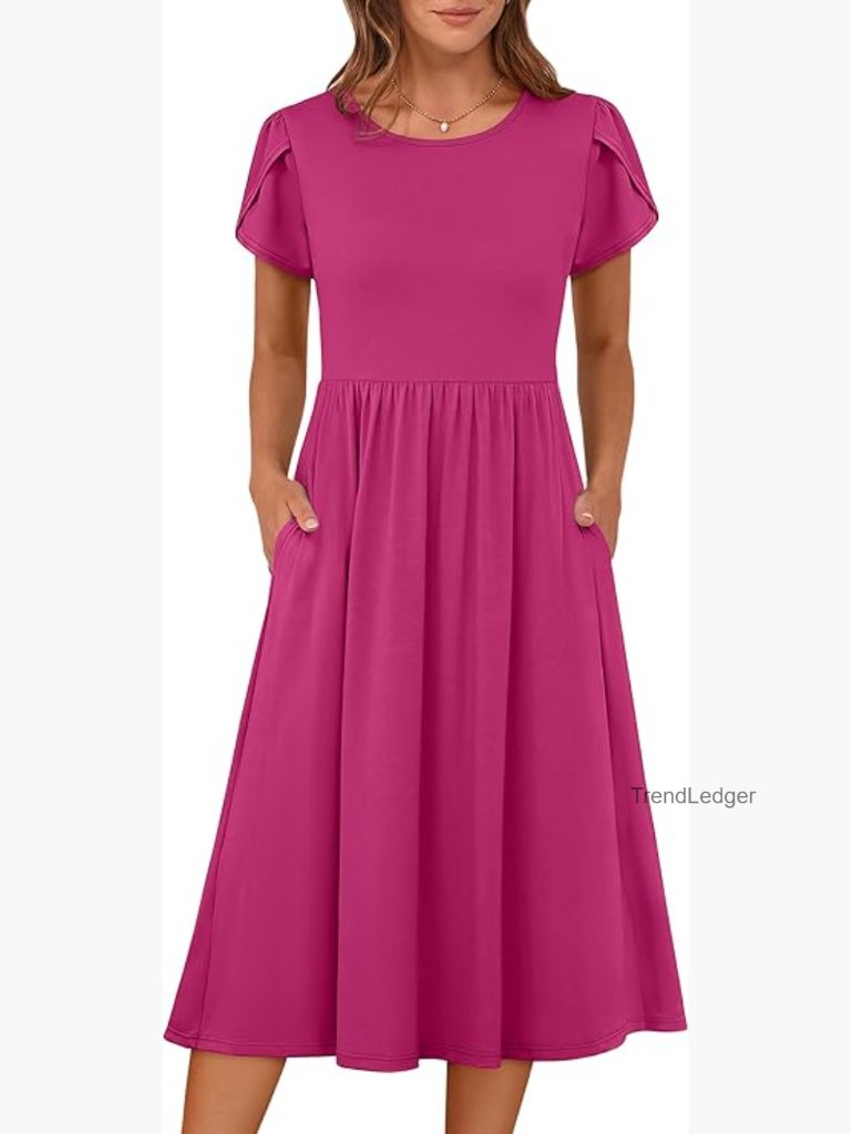 Floral Midi Dress With Pockets, Loose Fit, Summer Casual Beach Sundress
